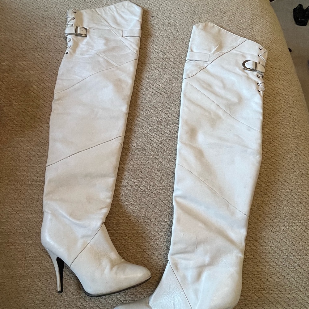 White leather boots
